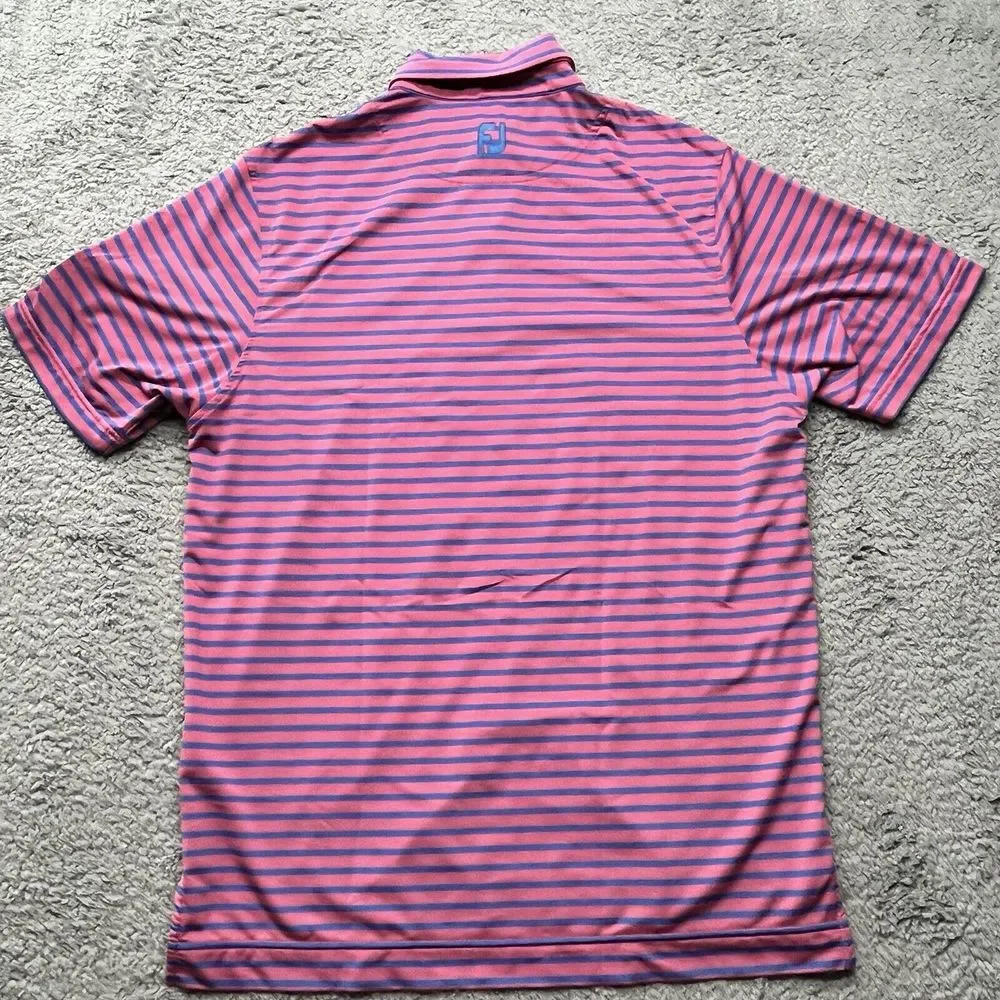 FootJoy Peformance Polo Mens M Stretch‎ Golf Shirt Pink w/ Blue Stripes